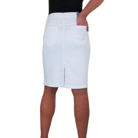 Women's Knee Length Stretch Chino Pencil Skirt Ladies Jeans Style Heavy Cotton Casual Summer Skirt White 8-20 (10)