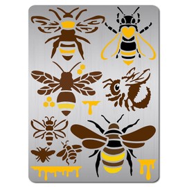 GORGECRAFT 8 Styles Bee Stencils Reusable Metal Honeycomb Honey Stainless Steel Templates for Painting on Wall Furniture Fabrics Scrapbooking Wood Burning Pyrography Engraving Art Crafts