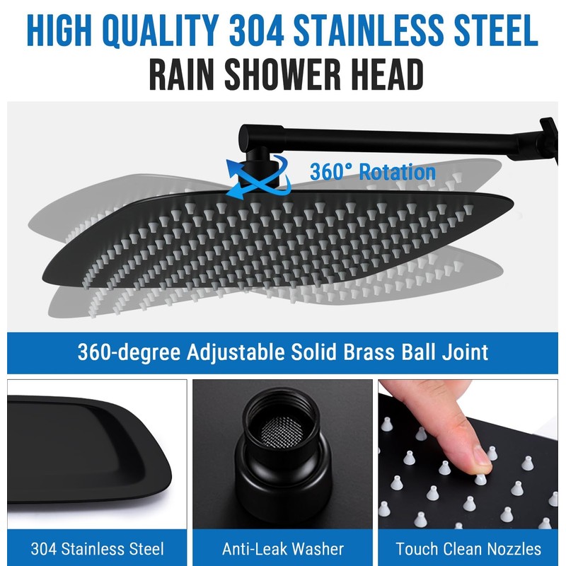 G-Promise All Metal 16 Inch Rain Shower Head with Adjustable