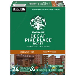 Starbucks Coffee K-Cup Pods, Decaf Pike Place Roast, Medium Roast Decaffeinated Coffee, Keurig Genuine K-Cup Pods, 24 CT K-Cups Per Box (Pack of 1 Box)