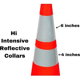 (4 Cones) CJ Safety 36 inch Orange PVC Traffic Safety Cones with Heavy duty Black Base & 6" + 4" Reflective Collars for Construction Cones, Parking Cones - 10 lbs each (4 Pack Cones)