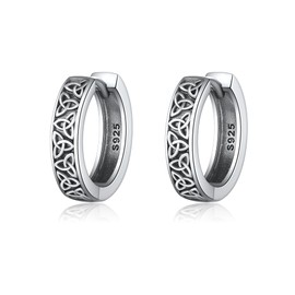 ONEFINITY Celtic Knot Hoop Earrings 925 Sterling Silver Hypoallergenic Huggie Hoop Viking Earrings for Men