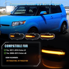VANKUB Sequential LED Side Mirror Turn Signal Lights for 2011-2016 Scion tC, 2008-2015 Scion xB, Smoked Lens Side Marker Blinker Mirror Light, Amber Dynamic Turn Signal Lamp, 2 PCS
