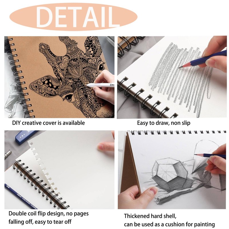 VNNOPG A4 Sketchbook 120 Pages/60 Pages Spiral Bound Drawing Pad