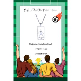 GAUEIOUR CR7 Football Star Pendant Necklace,Champions League Stainless Steel Tag Necklace, O Chain, Universal for Men and Women, Jewelry Gift for Football Fans(Silver)