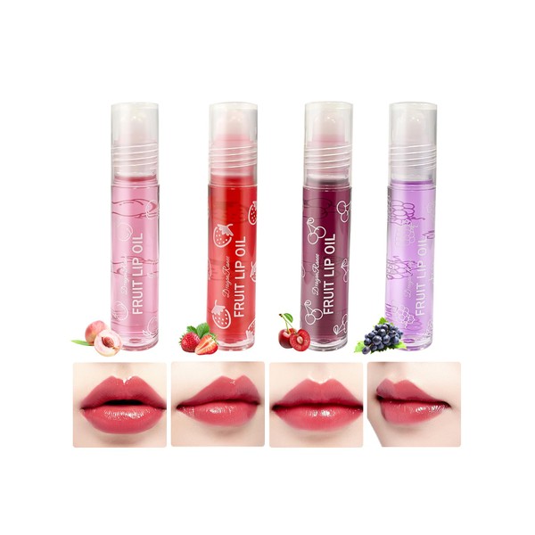 NebulaGlam Fruity Moisturising Lip Oil, 4 Sticks Lip Gloss Moisturising Lip Gloss, Colourless Roll On Lip Glow Oil Transparent Lip Care Tools
