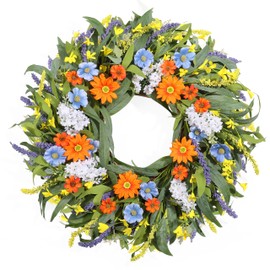 Summer Wreath for Front Door 24 Inch, Spring Floral Wreaths with Artificial Daisy and Lavender for All Season Home Decor Easter Indoor Outdoor Wall Home Celebrations