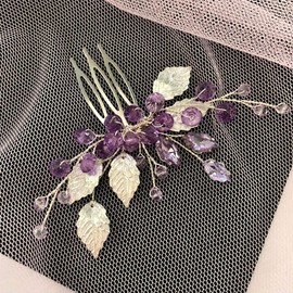 Anglacesmade Bridal Purple Crystal Hair Comb Amethyst Hair Piece Wedding Hair Accessories for Women and Girls (Purple)