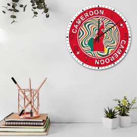 Wood Hanging Wall Clock Silent Non-Ticking Large Numbers Battery Operated Cameroon Retro Wall Clocks National Country Flags Sailor Sailing Wall Decor for Yoga Room Patio Above Fireplace 15 Inch