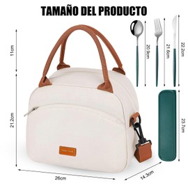 Bolsa del Almuerzo, Lonchera termica para mujer y Hombre, Incluye un Juego de Vajilla, Tela Oxford A Prueba de Goteo, Lunch Bag para Picnic Playa, oficina, Camping (Beige)