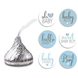 270 PCS Blue Baby Shower Stickers, 6 Design Self Adhesive Circle Label Stickers,  Baby Shower Envelope Seals Candy Stickers，Baby Shower Party Chocolate Stickers,Candy Stickers.（015）