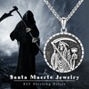 Aututer Santa Muerte Necklace 925 Sterling Silver Grim Reaper Necklace