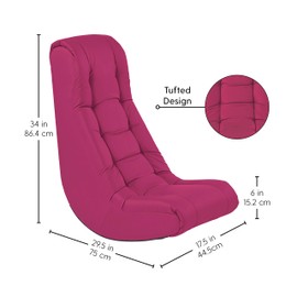 Factory Direct Partners Soft Tufted Floor Rocker - Cushioned Ground Chair for Kids Teens and Adults - Great for Reading, Gaming, Meditating, TV - Raspberry, 10488-RS