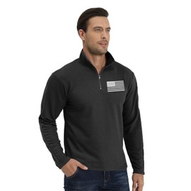 H HYFOL Men's USA Flag Graphic Pocket Pullover American Patriotic 1/4 Zip Stand Collar Long Sleeve Sweatshirts(Black,L)