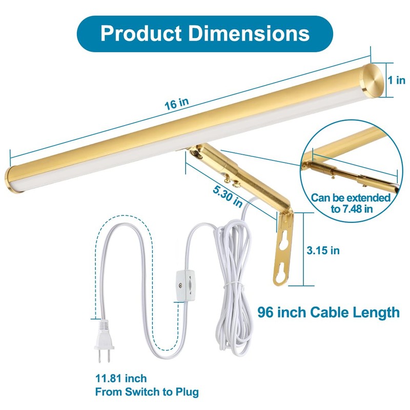 Xbuyee LED Picture Lights for Paintings Plug in, Adjustable Art