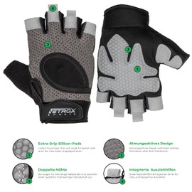 NetroxSports® Sports Gloves Extra Lightweight and Breathable for Strength Training, Biking, Driving, Bodybuilding and Crossfit, Extra Non-Slip for Men and Women, grey, m
