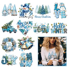 Christmas Iron on Decals for Clothing HTV Heat Transfer Stickers 12pcs Iron on Patches Blue Snowflake Sticker for Clothes Bag Pillow Covers DIY Decorations (Christmas Blue-12pcs)