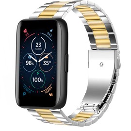 Lamshaw 18mm, 20mm Quick Release Stainless Steel Metal Replacement Straps Compatible with Moto 40, 70, 100, 360 3rd Gen 2020 Smartwatch (18mm size band, Silver-Gold)