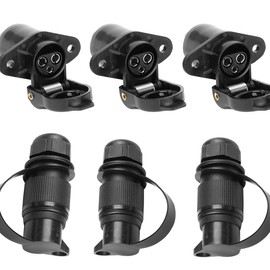 ETUKER 3 x Trailer Plug 3-Pin 3 x Trailer Socket Flat Three-Pole Plug Socket 12 V Tractor 3-Pin