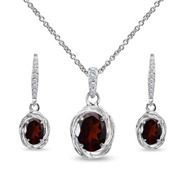 B. BRILLIANT Sterling Silver Garnet & Cubic Zirconia Oval Love Knot Leverback Earrings & Pendant Necklace Set