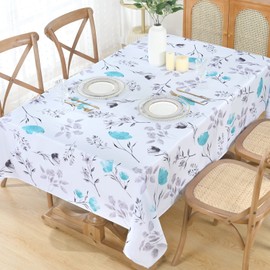 Likiyol Floral Tablecloth 60x104 Inch Rectangle, Flower Decoration Table Cloth for Spring Summer, Waterproof Fabric Wrinkle Free Table Cover for Kitchen, Dining Room, Party, Picnic, Camping, Teal