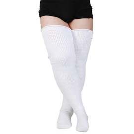 ForHailey Leg Wamers Thigh High Socks Womens Plus Size for Thick Thighs Thick Over the Knee Socks Leg Warmer Boot Socks Cosplay Stocking White