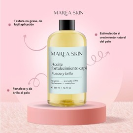 Aceite Fortalecimiento Capilar, Prensado en Frío, 100% Puro y Orgánico Certificado, Sin Hexanos, Sin Parabenos, Fortalece y Nutre Cabello, Cejas y Pestañas, Reduce Frizz | 30 Días de Garantía | Marea Skin | Club Marea (4.22 oz | 125 ml)