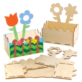 Baker Ross Flower Wooden Desk Tidy - Pack of 3, Kids Wooden Crafts (AX875)