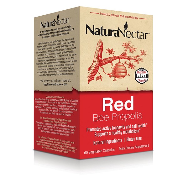 NaturaNectar Natural Red Bee Propolis - 60 Capsules - Natural Sore Throat Relief - Antioxidant Supplement, Healthy Inflammation Response & Immune Support - Premium Brazilian Propolis - Gluten-Free