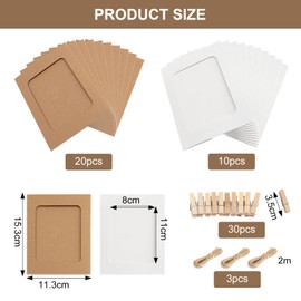 APOMOONS 30 Stück Fotorahmen aus Pappe mit 3 Fotoseil und 30 Kleine Holzklammern, 11.5x15.5cm Bilderrahmen Papier zum Aufhängen, Fotogirlande für Geburtstag Hochzeit Jubiläum DIY Fotowand, Braun Weiß