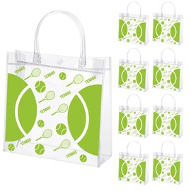 Liobelon 24 Pieces Tennis Clear PVC Gift Bag with Handles Tennis Transparent Treat Goodie Bags 7.9 x 7.9 x 3.1Inch Sport Theme Party Favor Bag for Birthday Holiday Sports Team (tennis)