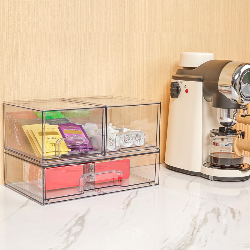 Vtopmart Stackable Storage Drawers Set of 3,Clear Plastic Organizer Bins