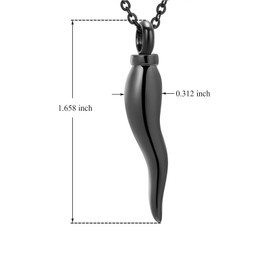 Vjajaly Cremation Jewelry for Ashes Stainless Steel Keepsake Chili Shape Pendant Holder Ashes for Pet Human Memorial Urn Necklace (Black)