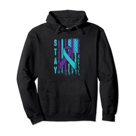 Stay | Teal & Purple Ribbon USA Flag | Suicide Awareness Pullover Hoodie