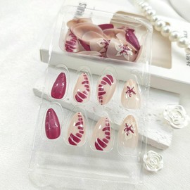 Short Press on Nails Almond Fake Nails with Flower Designs Purple Nails Press ons Glossy Glue on Nails Gradient False Nails Summer Acrylic Nails Artificial Stick on Nails for Women 24Pcs