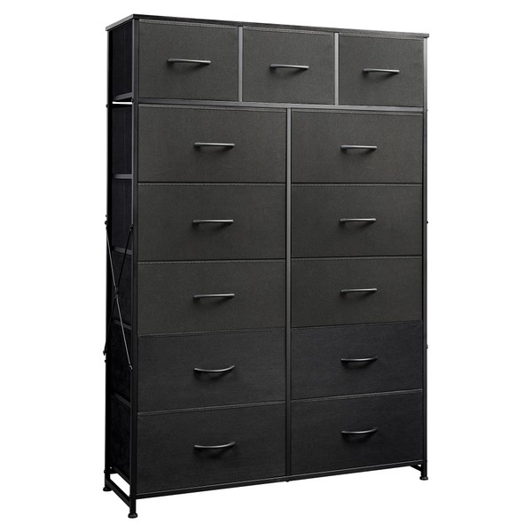 WLIVE Tall Dresser for Bedroom with 13 Drawers, Storage Dresser Organizer unit, Fabric Dresser for Bedroom, Closet, Nursery, Chest of Drawers with Fabric Bins, Steel Frame, Wood Top, Charcoal Black
