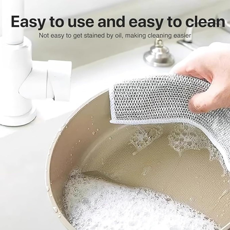 10 PCS Double Layer Wire Dishwashing Cloths, Multifunctional Non Scratch