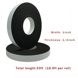 Adhesive Foam Tape Weather Strip for Doors Sticky Foam Strip Insulation Soundproofing Tape Single Sided Closed Cell Foam Tape 1/4 Inch Thick x 1 Inch Wide,2 Rolls