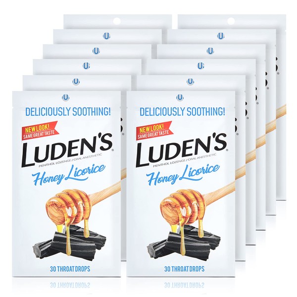 Luden's Throat Drops, Deliciously Soothing, Honey Licorice, 30 Count, Pack of 12