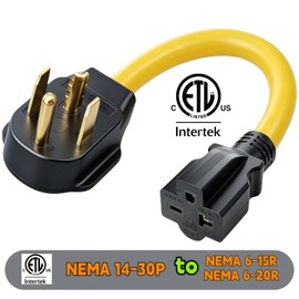 Nema 14-30P to 6-15R/6-20R Adapter Cord 30Amp Dryer Plug Male to T-Blade Female Adapter,14-30P 30 Amps 250Voltage 4-pin to 20/15 Amps 6-15R/6-20R Adapter Power Cord for EV RV STW 10 AWG ETL Certified
