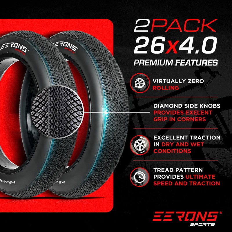 26x4 Fat Tire for Bicycle, 60 TPI, Zero-Rolling Resistance, Folded