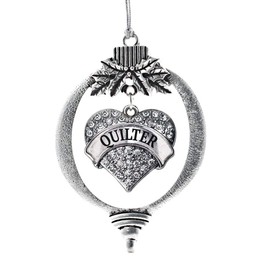 Inspired Silver - Quilter Charm Ornament - Silver Pave Heart Charm Holiday Ornaments with Cubic Zirconia Jewelry
