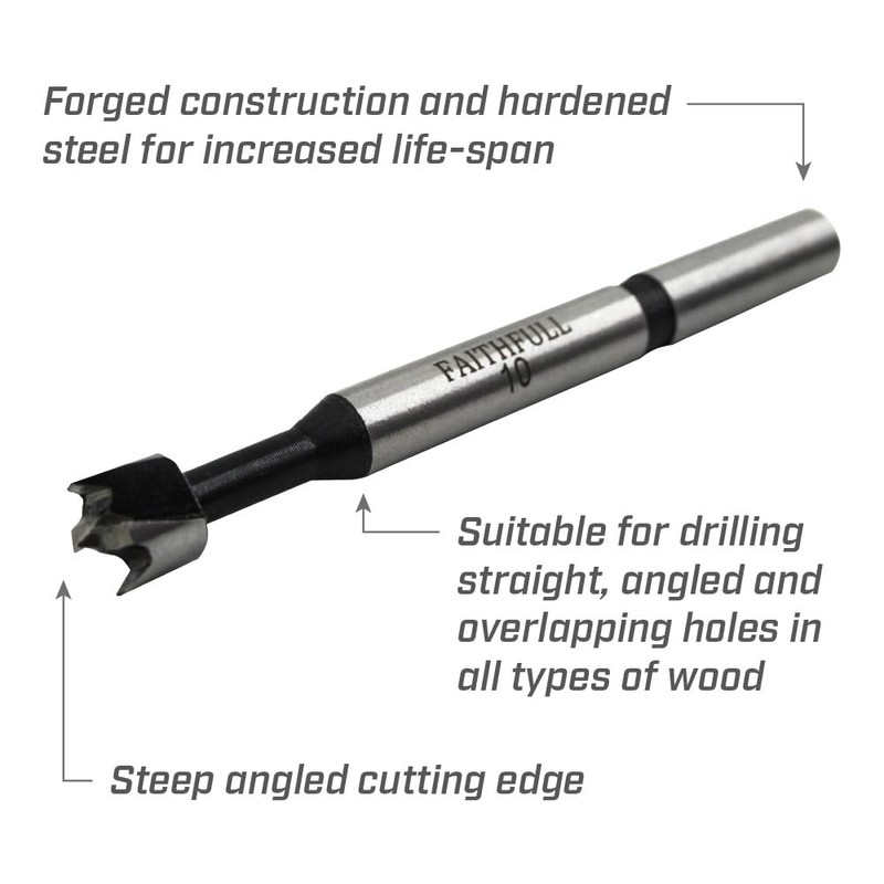 Faithfull FAIFOR10 Forstner Bit for Hardwood, Softwood, Drilling, Boring, Straight,