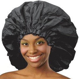 Jumbo Shower Cap Waterproof Material 1pc for Women or Men Shower Cap for Roller Sets, Twist, Silk Wraps and More Reusable (Black, One size)