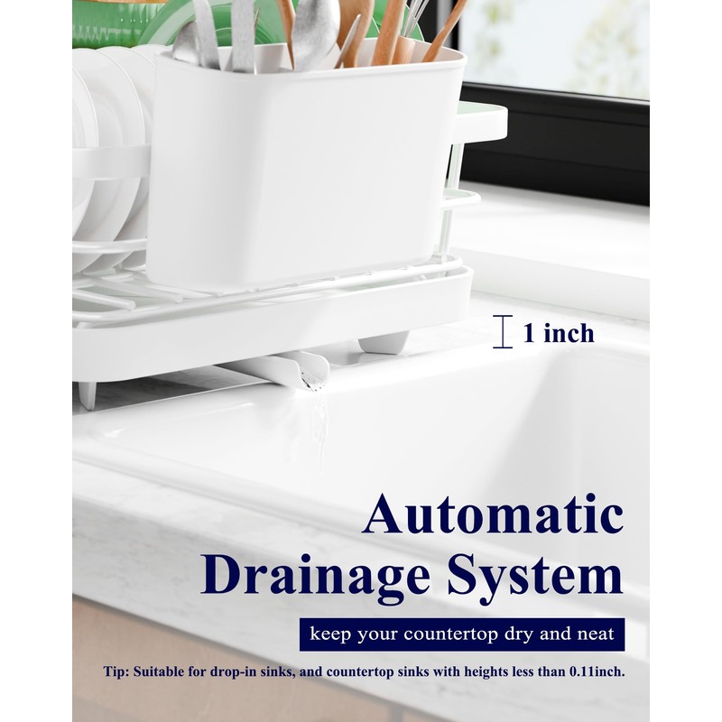 Kitsure Dish Drying Rack - Compact Dish Rack with Utensil