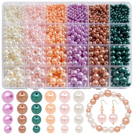 Dotilili 1890 Pcs Pearl Beads, 4/6/8/10mm Round Glass Pearl Beads for Jewelry Making Smooth Spacer Loose Plastic Beads with Holes for Crafting Bracelet Necklace Earrings DIY Christmas Decorations