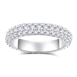 ceerom Moissanite Eternity Ring for Women D Color VVS1 Clarity Wedding Ring S925 Sterling Silver 18K White Gold Plated Genuine Moissanite Promise Wedding Band (2CTTW 3 Row Round Cut, 6.5)