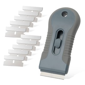 EHDIS Car Sticker Remover Glass Cooktop Razor Scraper with 10pcs Replace Blades for Label,Glue,Paint,Adhesive Remover,Oven Door, Stove Cleaning (Grey)