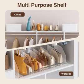 GotSpace Purse Storage Organizer for Closet, Closet Bag Storage Dividers, Shelf Purse Dividers for Closet Handbag shelf divider, Closet Purse Organizers and Storage, Clear
