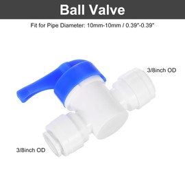sourcing map 10Pcs Push to Connect Fittings, 3/8" OD x 3/8" OD Air Hose Fittings Tube&Hose&Pipe Quick Connect Fitting Plastic Ball Valve with Handles for RO Water System, White+Blue (10-10mm)